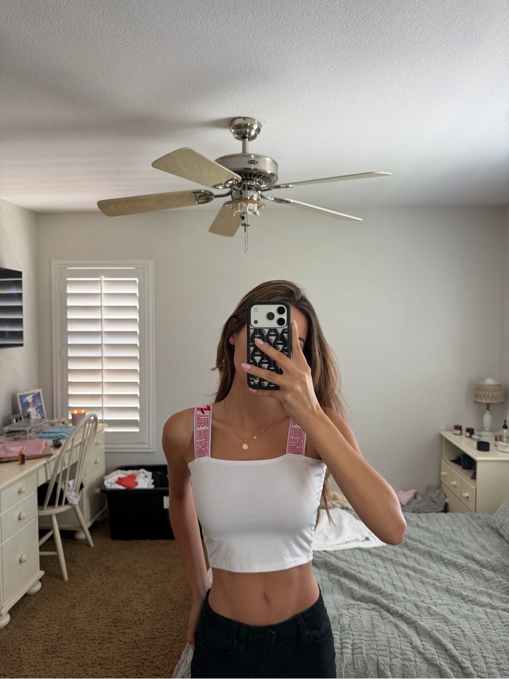 LF White Cropped Tank with Red Logo Straps